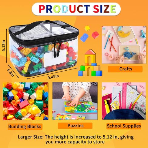 4 Pack Toy Storage Bags, Resealable Mylar Bags with Name Tag & Manual Pocket, Waterproof Transparent PVC Toy Organizer Case for Legos, Puzzles, Board games.(Black, 9.45x6.70x5.12 Inch) in Saudi Arabia