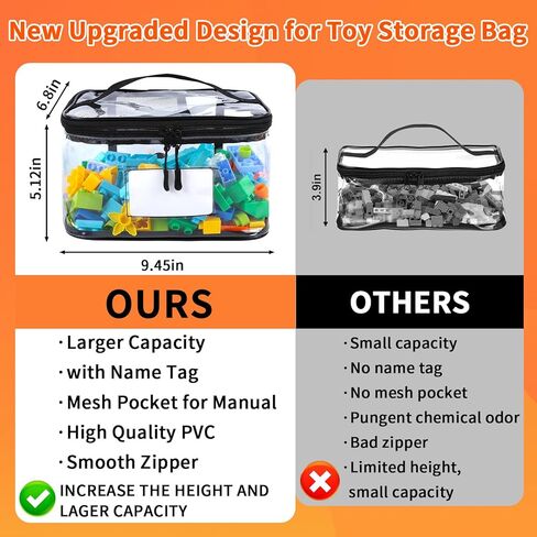 4 Pack Toy Storage Bags, Resealable Mylar Bags with Name Tag & Manual Pocket, Waterproof Transparent PVC Toy Organizer Case for Legos, Puzzles, Board games.(Black, 9.45x6.70x5.12 Inch) in Saudi Arabia