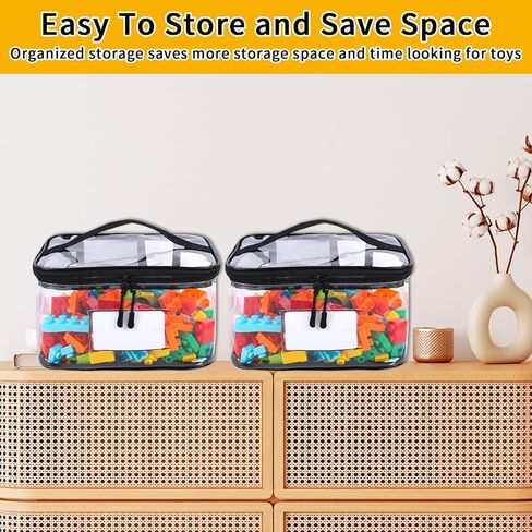4 Pack Toy Storage Bags, Resealable Mylar Bags with Name Tag & Manual Pocket, Waterproof Transparent PVC Toy Organizer Case for Legos, Puzzles, Board games.(Black, 9.45x6.70x5.12 Inch) in Saudi Arabia