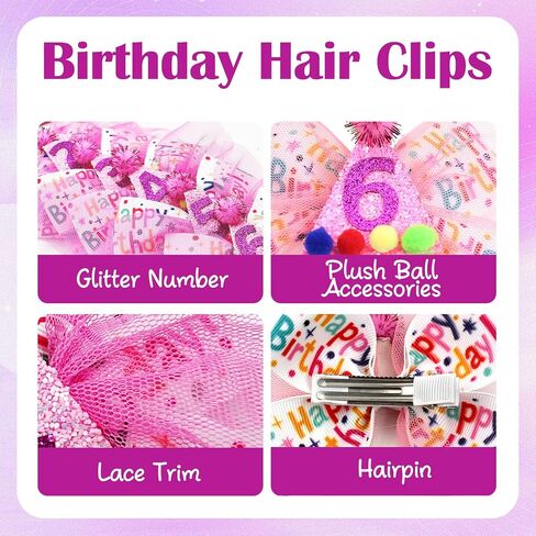 6th Birthday Hair Bow for Girls, Hot Pink Hair Clips Hair Accessories for Girls 1 2 3 4 5 6 Years Birthday Party Supplies Decorations in Saudi Arabia