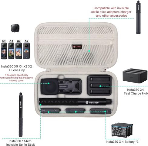 Xanad Hard Case لـ Insta360 x5/x4/x3/x2 camera 8k 360 Action Camera - حقيبة حمل تخزين (أسود) in Saudi Arabia