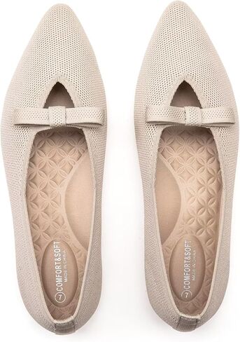 Frank Mully Women's Knitted Flats with Bow Pointed Toe Ballet Shoes Soft Fabric Ballerina Dressy Flats for Women in Kuwait