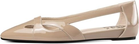 TinaCus Patent Leather Women's Pointed Toe Handmade Pierced Design Stylish Flat Shoes in Kuwait