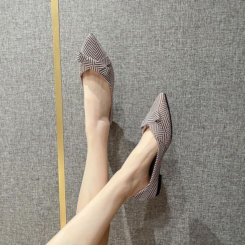 Women's Stiped Flats Shoes with Pointed Toe Bow Ballet Flats Shoes Comfortable Dressy Casual for Office Worker in Kuwait