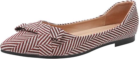 Women's Stiped Flats Shoes with Pointed Toe Bow Ballet Flats Shoes Comfortable Dressy Casual for Office Worker in Kuwait