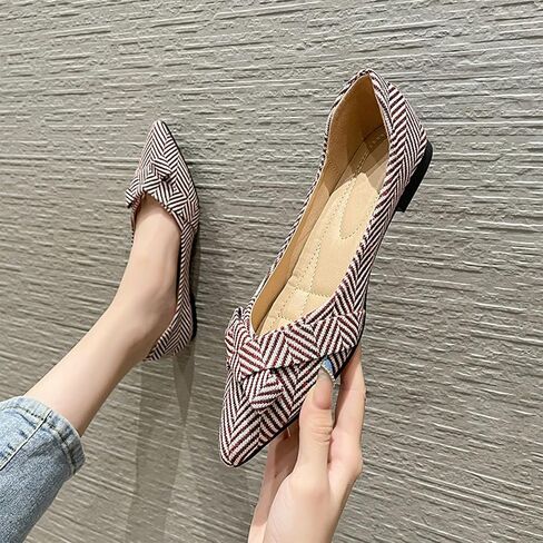 Women's Stiped Flats Shoes with Pointed Toe Bow Ballet Flats Shoes Comfortable Dressy Casual for Office Worker in Kuwait