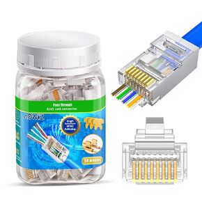 RJ45 Connector Cat5 Cat6 Shielded RJ45 Pass Through Ends Gold Plated 8P8C Ethernet Modular Plug 50-Pack