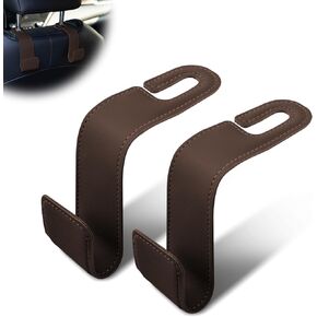 Leather Headrest Hooks for Car, 2 PCS Universal Vehicle Back Seat Purse Hanger with Metal, Auto Hanger Storage Organizer for Bags Coats Grocery (B Gray)