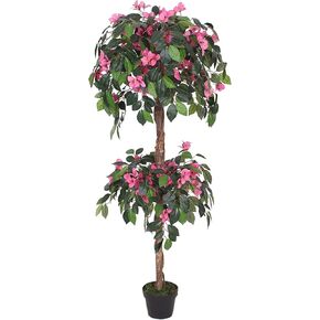 AMERIQUE Gorgeous & Unique 5 Feet Blooming Artificial Bougainvillea Tree with Flowers & Real Wood Trunks, with Nursery Pot, Feel Real Technology, Lavendar (AMT25115)
