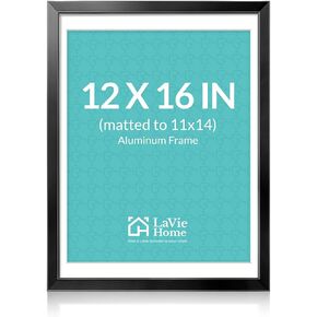 Aluminum 12 x 16 Picture Frame Black, Premium Metal Poster Frame Display Pictures 12x16 with Mat or 11x14 Without Mat, Aluminum Frame and Polished Plexiglass, Suitable for Wall Decoration（1 Pack） in Kuwait