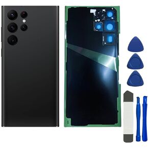Galaxy S22 Ultra Back Glass Replacement Parts for Samsung Galaxy S22 Ultra 5G Back Glass with Camera Lens and Pre-Install Tape + Tools (Phantom Black)