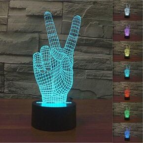 3D Victory Sign Hand 3D Night Light 7 Color Change LED Table Lamp Xmas Toy Gift