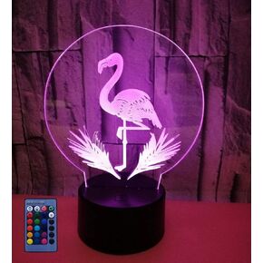 Optical Illusion 3D Flamingo Night Light USB Power Remote Control Touch Switch LED Decor Table Lamp 7/16 Colors Changing Lights Children Kids Toy Christmas Xmas Brithday Gift