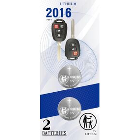 (2Pack) CR2016 Remote Key Fob Battery Replacement for Toyota（2013-2021） Camry Corolla Highlander Prius C Scion FR-s iQ tC xB xD Sequoia Tundra Tacoma