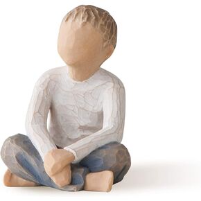 Willow Tree Imaginative Child, Nurtured by Your Loving Care, Seated Boy Figure in Blue Jeans, Works Well in Groupings That Reflect Family Relationships, Sculpted Hand-Painted Figure