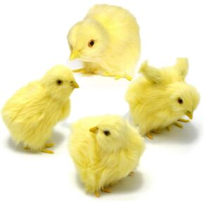 Pack of 4 Realistic Yellow Furry Baby Chicks Lifelike Fur Farm Animal Models Spring Photo Props Easter Basket Stuffers Decoration Store Home Chickens Ornaments