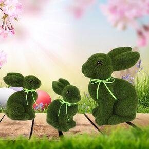 3 زخارف أرنب عيد الفصح أرنب عيد الفصح الطحلب، ديكور عطلة عيد الفصح الربيع، تماثيل أرنب حديقة طحالب حيوانات صناعية لطاولة داخلية للمنزل، المطبخ، ديكورات الرف، أخضر in Kuwait