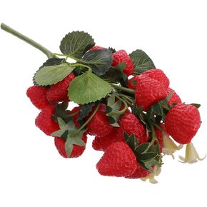 Cabilock Artificial Strawberries String Rich Red Fake Strawberry Faux Holly Berries Decorative Realistic Fruits Hanging Decor Skewers Ornament (Red)