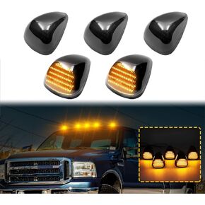 LED Cab Roof Marker Lights Compatible with F250 F350 F450 F550 99-16 & for F650 F750 04-17 Top Clearance Running Lamp Replacement Assemblies 5PCS (Smoke Lens & Amber Light)