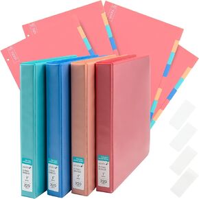 Yoobi 1 Inch Binder & 8-Tab Divider Set - 4 Pk of 3-Ring Binders with 2 Pockets, 4 Pk of Binder Organizer Tabs w/Blank Sticky Labels - Perfect for School or Office, Binders Hold up to 275 Sheets