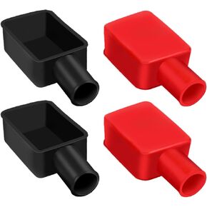 4pcs Battery Terminal Covers Auto, Insulating Red & Black Soft Rubber Positive and Negative Cable Stud Covers Flexible Battery Terminal Protector Caps for Car Electric Bikes Trucks