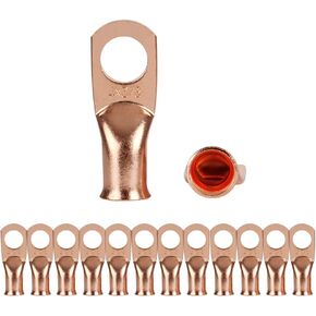 2/0AWG x 3/8" Battery Lugs Heavy Duty Wire Lug Copper Ring Terminal Connectors Battery Cable End 00 Guage Terminals Battery Terminal Connectors for Auto Marine RV Car Solar Systems,12PCS