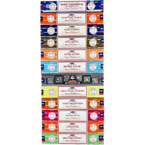 Satya Nag Champa White Sage Dragon Blood Sandalwood Seven Chakra Being Calm Patchouli Superhit Lavender Good Vibes Lemongrass Healing Spirit - Satya Incense Sticks Assorted Set of 12 Pack in Kuwait