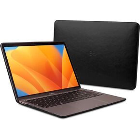 Dreem Euclid MacBook Air Case - 13-Inch Hard Laptop Cover for MacBook Air 2022 (M2), Luxurious Vegan Leather, Top and Bottom Shells for Protection, Slots for USB Ports [Black]
