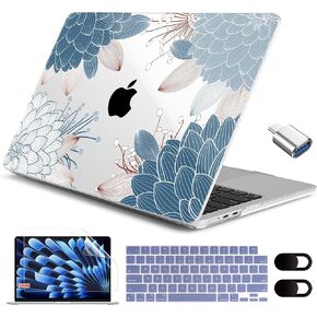 for M3/M2/M1 MacBook Pro 14" Case 2023 2021 Released A2918/ A2992/ A2779/ A2442, Hard Shell Case with Keyboard Cover+Screeen Film+OTG Adapter+2 Webcam Covers, Blue Marble