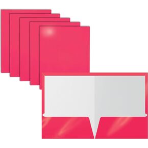 Better Office Products 2 Pocket Glossy Laminated HOT Pink Paper Folders, Letter Size, 25 Pack, Hot Pink Paper Portfolios Box of 25 Hot Pink Folders
