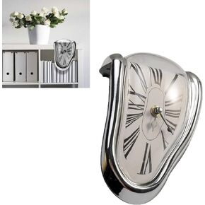 ساعة ذوبان، رف طاولة مكتب ساعة عصرية سلفادور دالي ذوبان ساعة حائط مشوهة ساعة كوارتز للديكور، ساعة حائط ذوبان مضحكة (فضية) in Kuwait