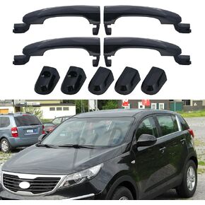 Replacement Kit Set of 4 Black Exterior Door Handle Left+Right Front+Rear Side Compatible With 2005-2010 Kia Sportage replace 82651-1F010 82661-1F010 83651-1F010 83661-1F010