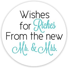 60ct - 1.5" - Wishes for Riches for The New Mr and Mrs, Lottery Ticket Wedding Favor Stickers (#214-BB)
