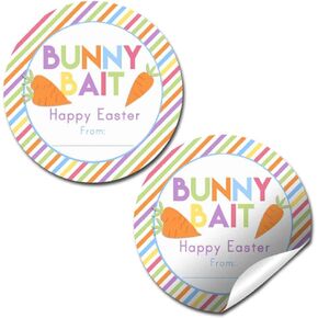 Bunny Bait Easter Themed Gift Tag Sticker Labels for Kids, 40 2" Party Circle Stickers by AmandaCreation, Great for Party Favors, Envelope Seals & Goodie Bags