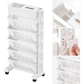 EVGATSAUTO Rolling Organization Shelf, Compact Practical Rotatable Mobile Bookshelf for Office (6 Layer)