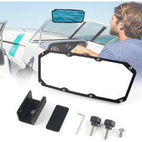 Universal Marine Mirror (7" x 14"), Wide-Angle Convex Boat Rear View Mirror, Boat Mirror with 3/4-1 inch Windshield Frames, Compatible with Ski Boats/Speedboat/Pontoon Boat/Watercraft Surfing - Black