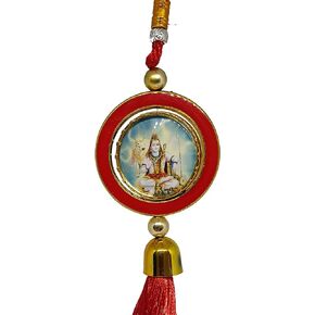 مرآة الرؤية الخلفية للسيارة الدينية الهندوسية مزدوجة الجوانب من Imagine Mart Lord Hanuman/Lord Shiva معلقة God Idol بإطارين جانبيين في ملحقات السيارة متعددة الألوان