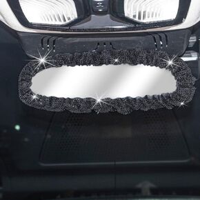 LivTee Bling Car Rearview Mirror Cover, Elastic Plush Bling Car Rear View Mirror Cover, Crystal Rhinestone Bling Car Interior Accessories for Women Universal Fit - White