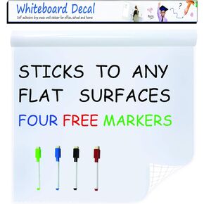Extra Large Whiteboard Decal Sticker, Self-Adhesive Paper Message Board (6.5 FEET) Peel and Stick Wallpaper with 4 Dry Erase Markers, Size 17.7" X 78.7"