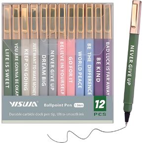 Ballpoint Pens, 12 Pcs Colorful Inspirational Quotes Pens, 1.0 mm Medium Point Black Ink Gift Pens, Journaling Pens, Motivational Writing Pens Office Supplies for Women & Men, Note Taking