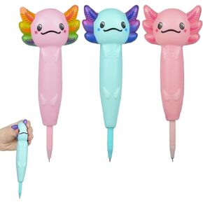 Axolotl 8" Squishy Pen 3 Pack – Office, School- Fun Squishy Pens- Anxiety, ADHD, Party Favors, Prizes, Office