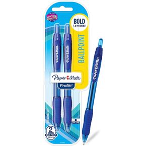 Paper Mate Profile Retractable Ballpoint Pens, Bold (1.4mm), Blue, 2 Count