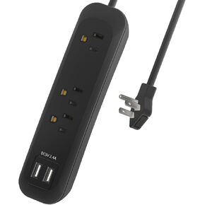 Flat Extension Cord Power Strip Surge Protector with USB Ports, 3 outlets, 2 USB A, Mountable Flat Plug Power Strip for Home Office,1250W/10A, SGS Listed, SGS Listed (6FT Extension Cords)