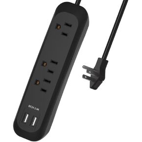 Flat Extension Cord Power Strip Surge Protector with USB Ports, 3 outlets, 2 USB A, Mountable Flat Plug Power Strip for Home Office,1250W/10A, SGS Listed, SGS Listed (6FT Extension Cords)