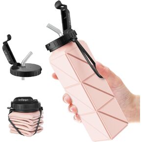 Collapsible Water Bottles, BPA-Free Leak-Proof Silicone Foldable Water Bottle Cup 20.6oz, Durable Lightweight Bottle for Gym Travel Camping Hiking Running Sport,Pink