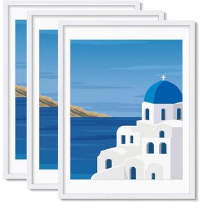 12x18 Poster Frame 3 Pack, Made of Solid Wood with Plexiglass, Display Pictures 11x17 with Mat or 12x18 Without Mat for Wall Mounting Display, Photo Frames Collage for Wall Decor, Black