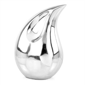 13" Teardrop Nickel Aluminum Funeral Ashes Urn for Adults and Pets | Cremation Metal Storage with Lid | Cremated Human Ash Remains Urns