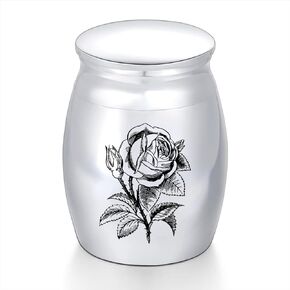 Small Keepsake Urns for Human Ashes,1.57 Inch High Stainless Steel Mini Urn,Small Ash Urn for Human or Pet,Cremation Urns for Ashes with Rose Pattern.
