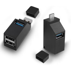 3-Port USB Hub for Laptop,USB Port Expander Adapter,1 USB 3.0 and 2 USB 2.0 Port Portable Powered Data Suitable for Connecting USB C and USB A Ports to Mobile Hard Drives, USB Flash Drives