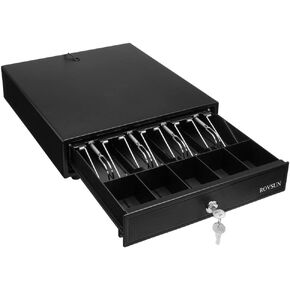 درج تسجيل النقدية من ROVSUN مزود بـ 4 فواتير و5 عملات معدنية، وصينية صندوق تخزين الأموال مع قفل، وتتطلب طابعة إيصالات كابل RJ11، مثالية للأعمال التجارية الصغيرة في نقاط البيع (13 بوصة × 15 بوصة) in Kuwait